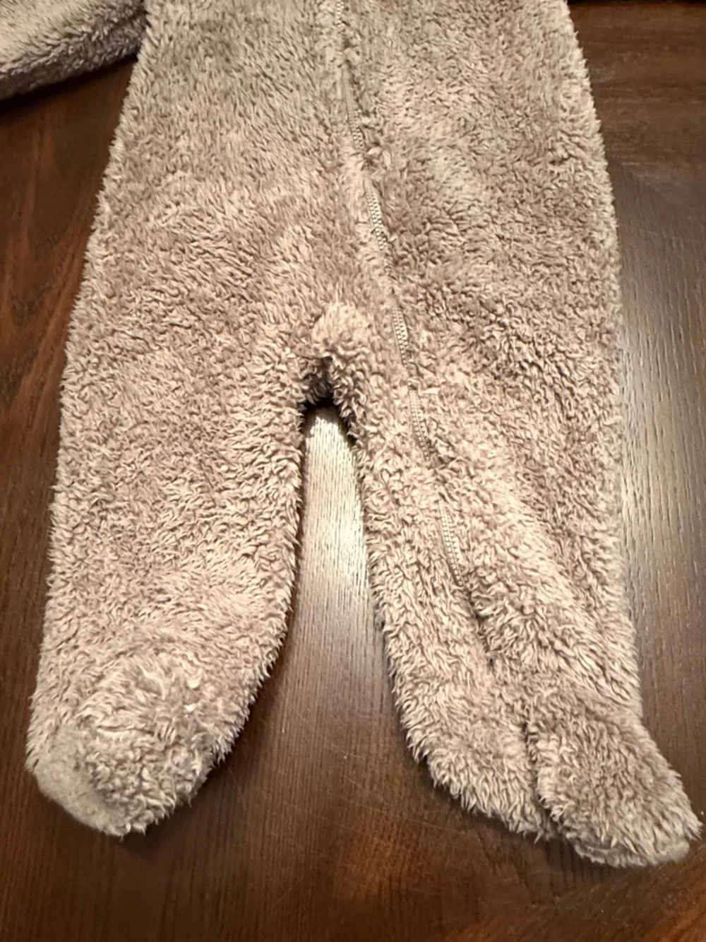 Carter’s Teddy Fleece Bear Hooded Footed Zip Romper Taupe 9M